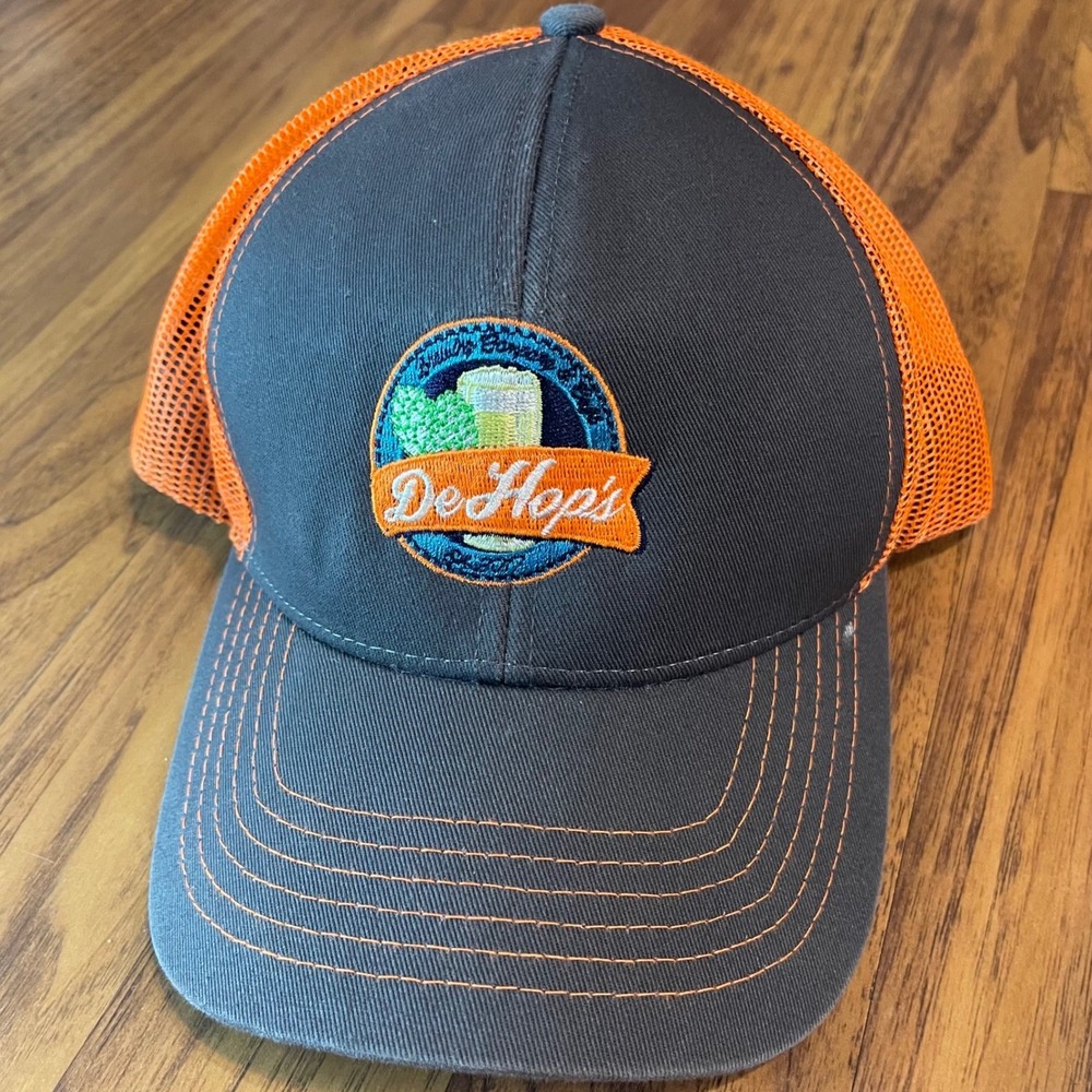 De Hop's Brewing Company Trucker Hat Mens OSFM Snapback Mesh Gray Orange Logo